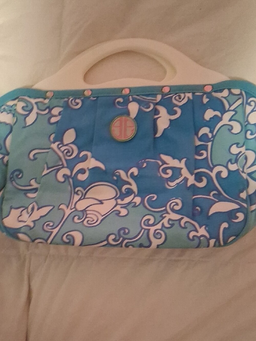 Turquoise Swirl Hand Bag with Cream Handles Lilly Pulitzer - Picture 12 of 13